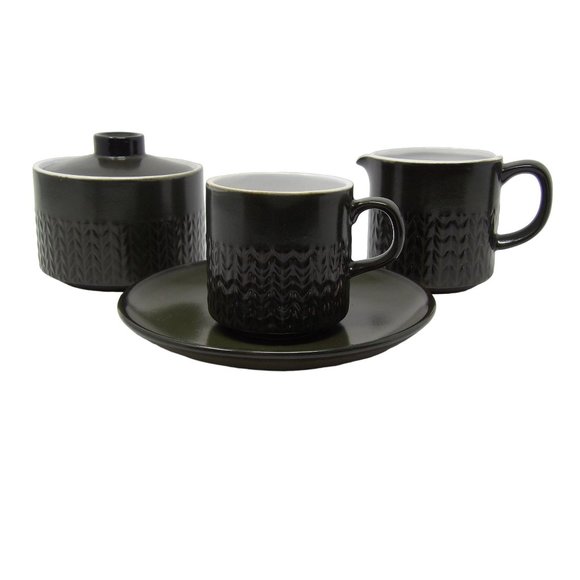 Vintage Coffee Set Flint Stone Pottery Japan Service for 8 with Creamer & Sugar - Picture 1 of 10